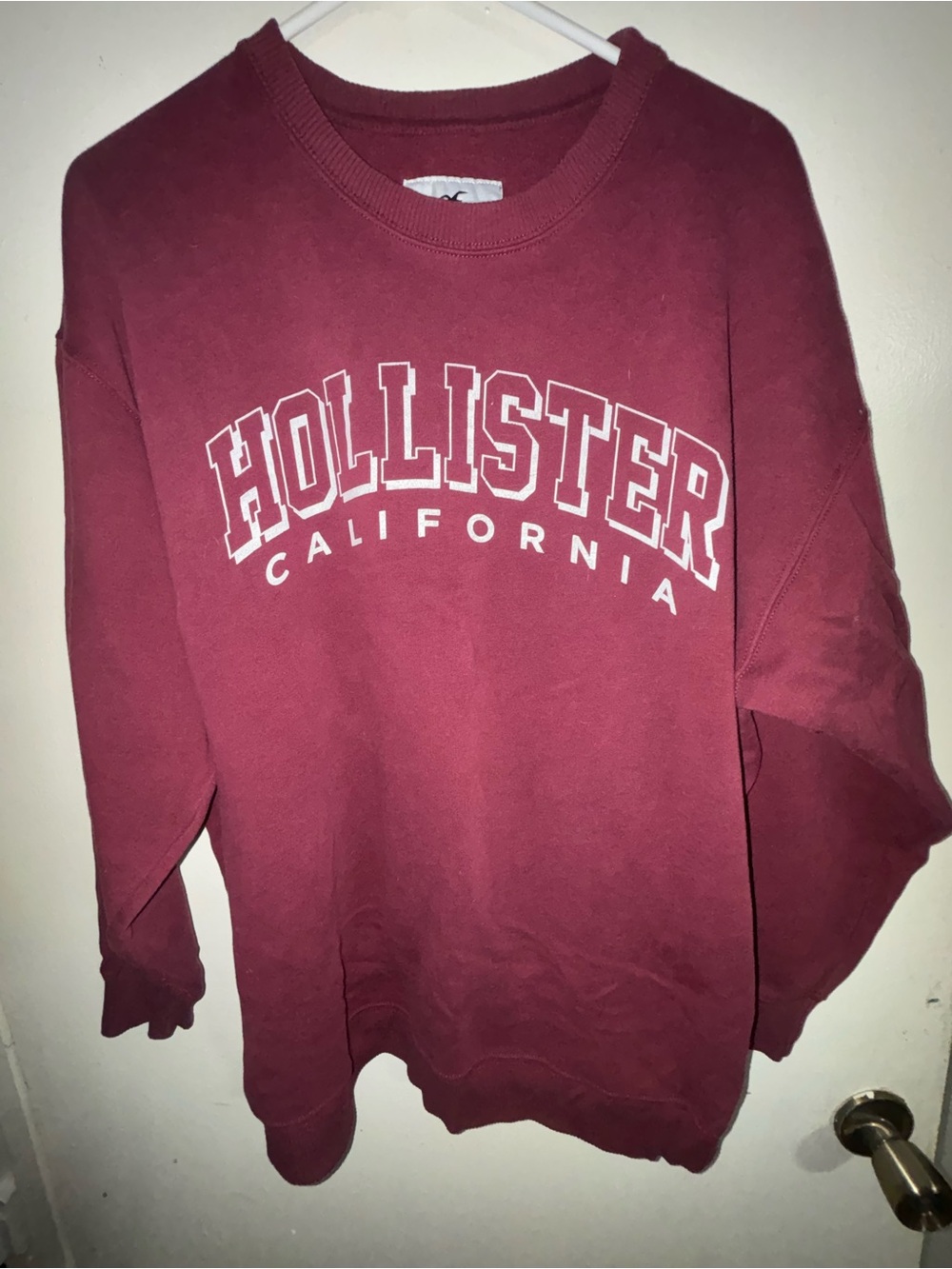 Hollister Maroon Crewneck Sweatshirt with White Logo